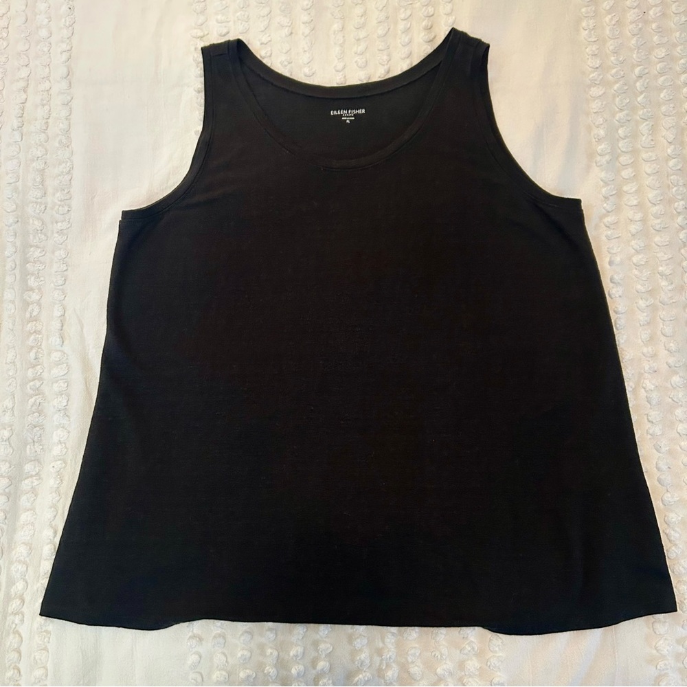 Eileen Fisher 100% Linen Jersey Black Scoop Neck Tank Sz Petite L - Picture 5 of 12